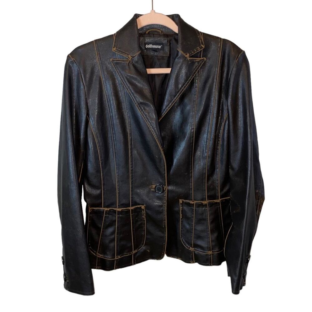 Dollhouse Faux Leather Blazer Jacket Women's M Brown Vintage Style Moto Coat
